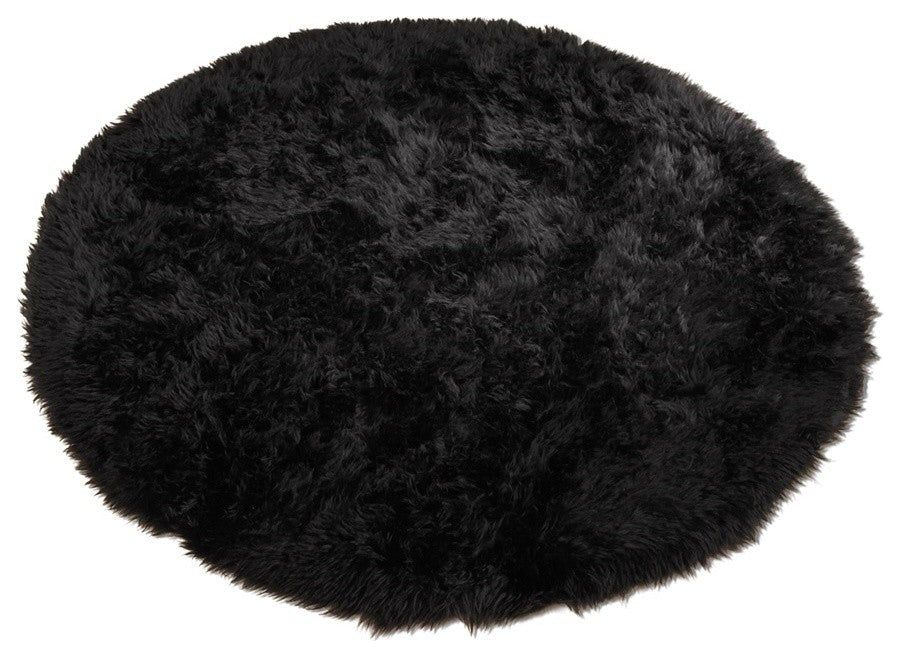 Classic Black Bear Round Faux Fur Rug