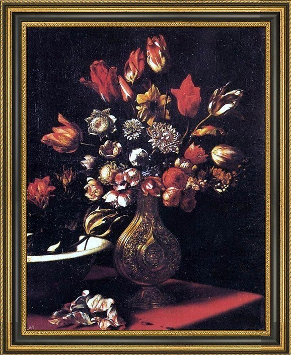 Carlo Dolci Vase of Flowers Framed Premium Canvas Print, 20"x25"