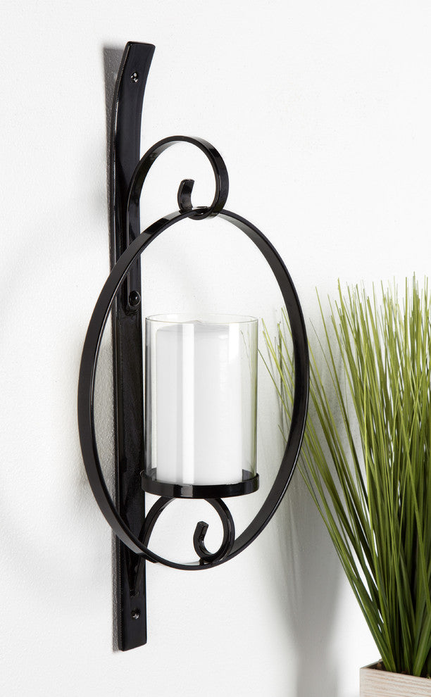Kate and Laurel Doria Metal Wall Candle Holder Sconce, Black