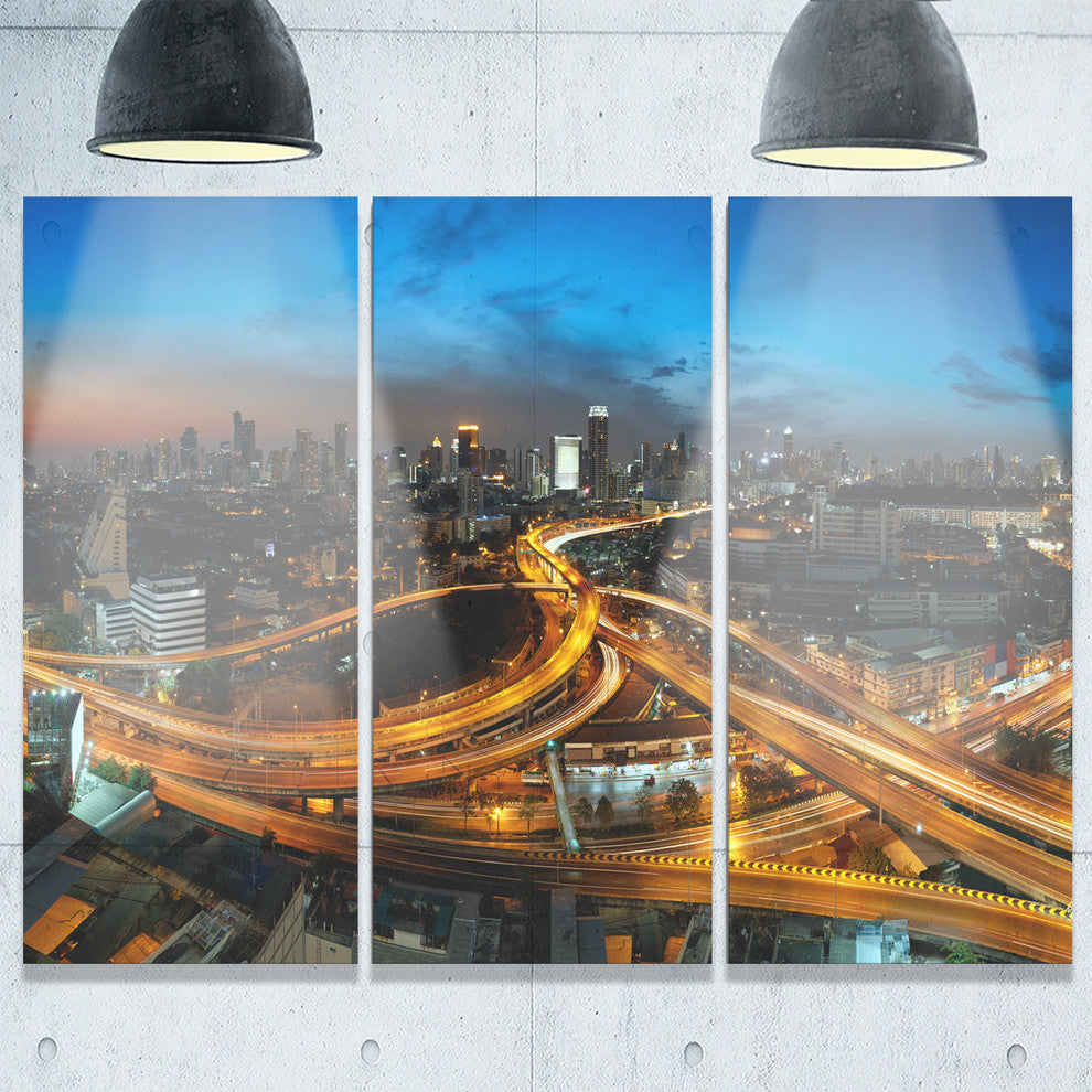 "Illuminated Highway in Bangkok" Metal Wall Art, 3 Panels, 36"x28"