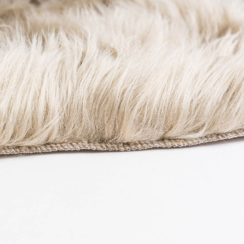 Plush and Soft Faux Sheepskin Fur Shag Area Rug, Light Brown, 6' X 9'