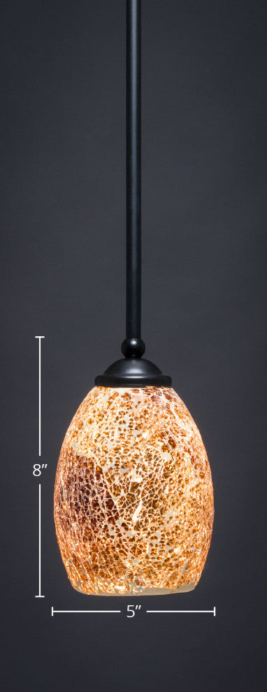 Zilo 1 Light Mini Pendant, Matte Black, 5" Gold Fusion Glass