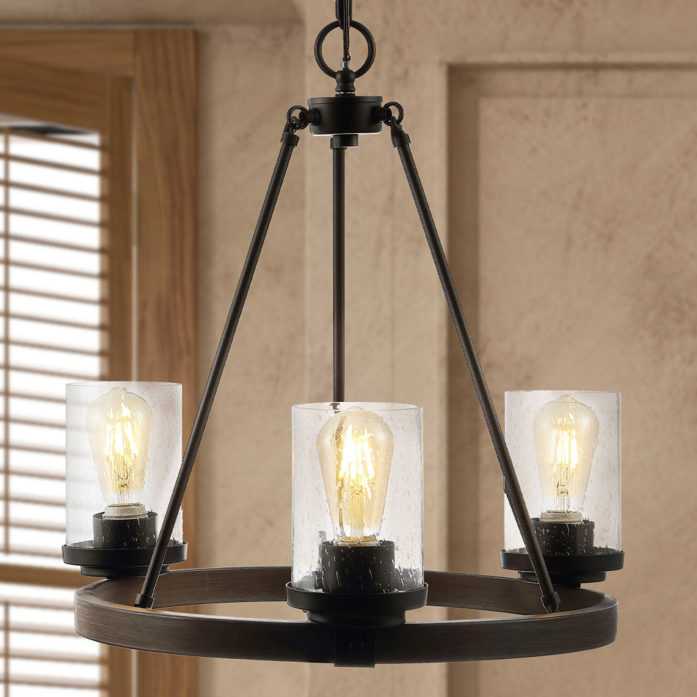 Coronet 3-Light Iron Glass LED Chandelier, Black, Width: 20"