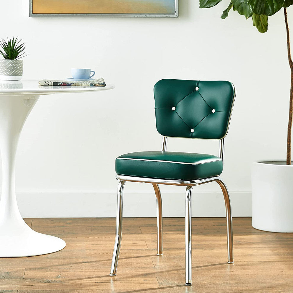 Retro Home Upholstered Tufted Back Dining Chair, Green, Box Seat