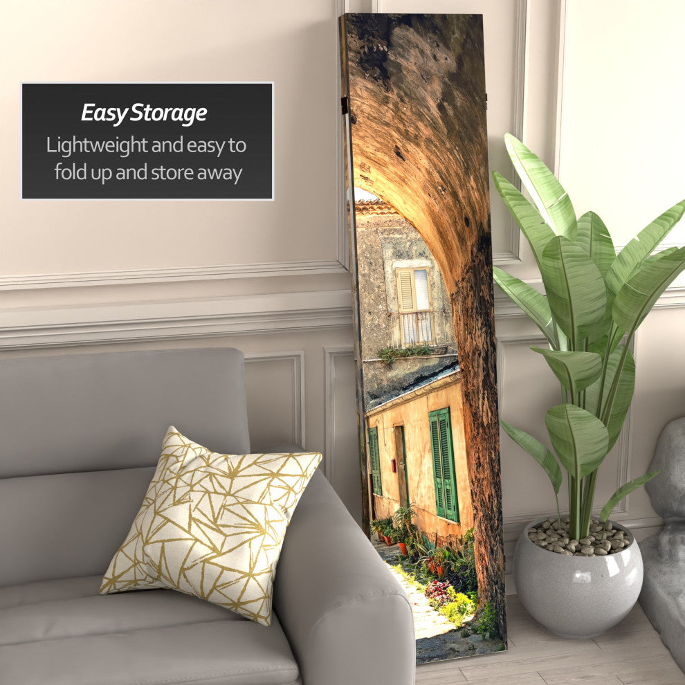 6' Tall Double Sided European Village Canvas Room Divider