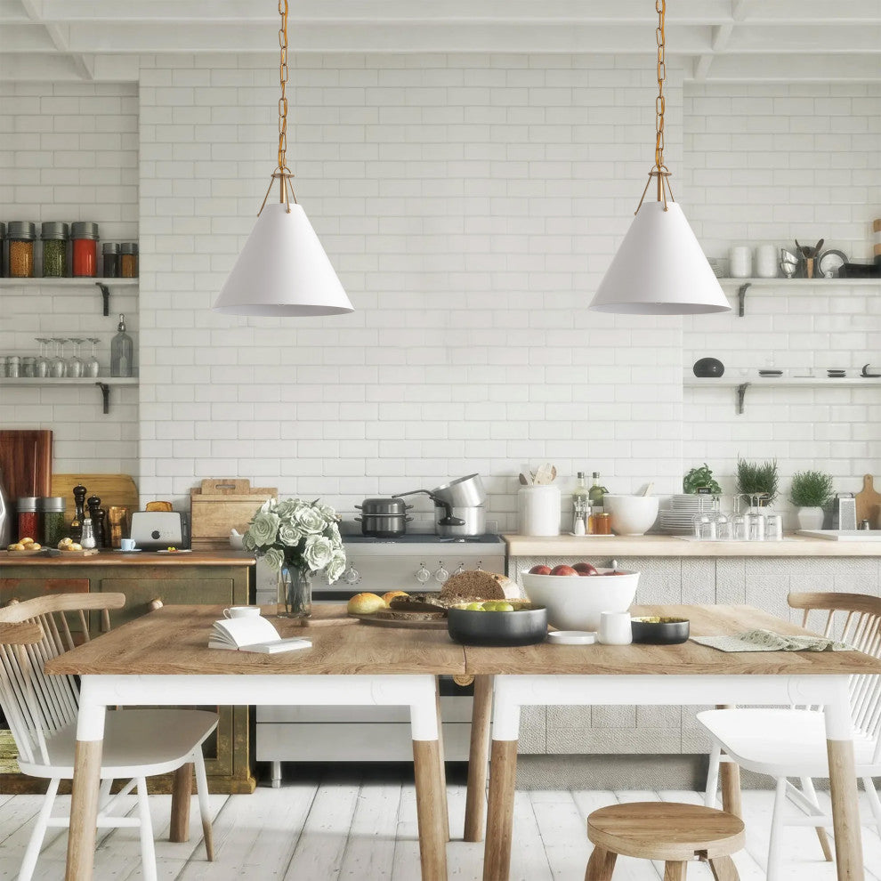 Modern Gold 1-Light Pendant Light Fixture with White Metal Shade