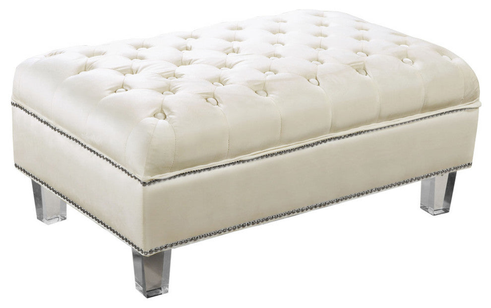 Lucas Velvet Upholstered Ottoman, Cream