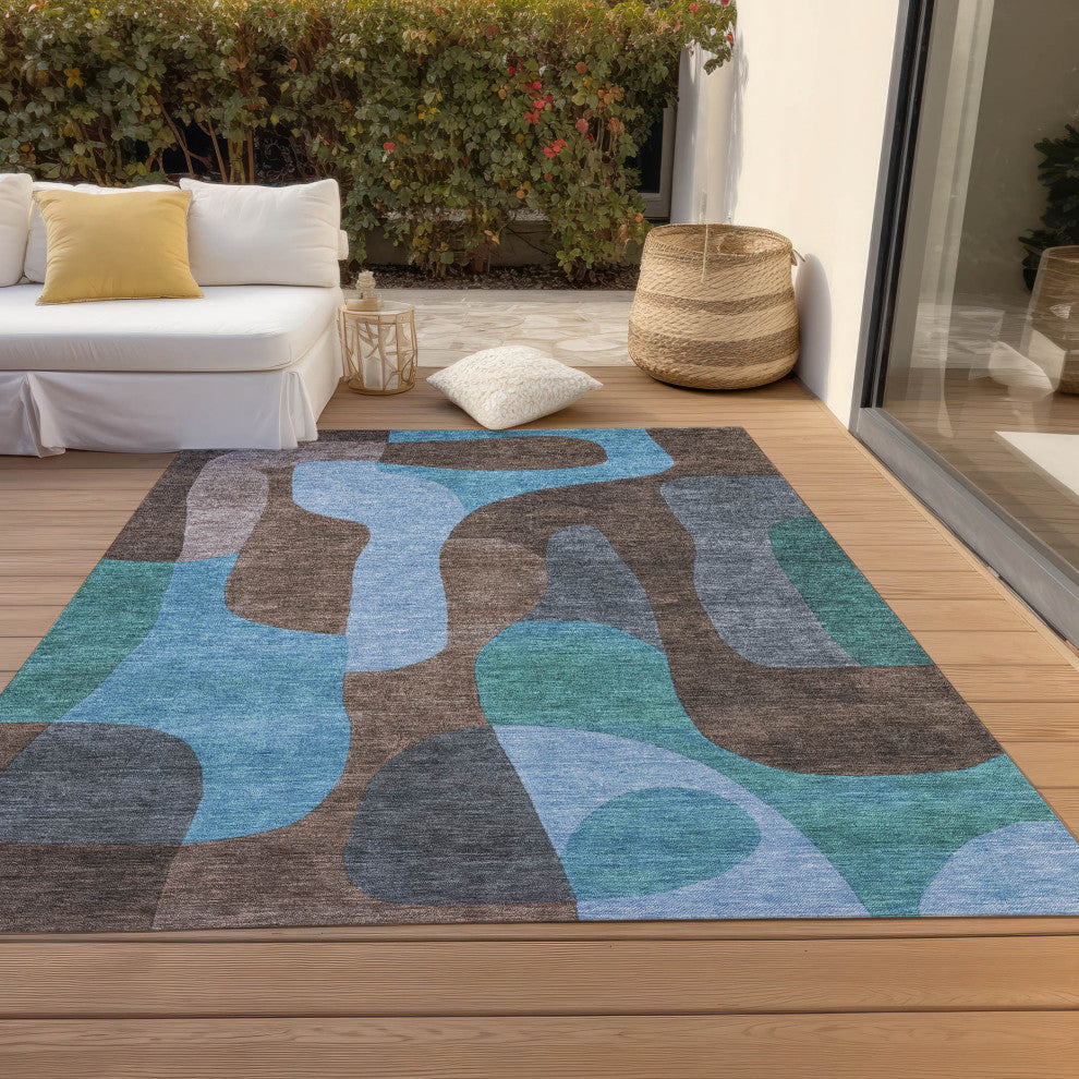 Machine Washable Indoor/Outdoor Chantille ACN1867 Brown 9' x 12' Rug