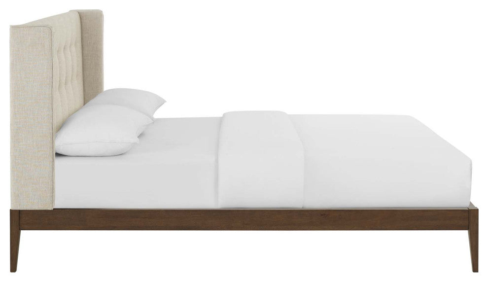 Hadley Queen Wingback Upholstered Polyester Fabric Platform Bed by Modway
