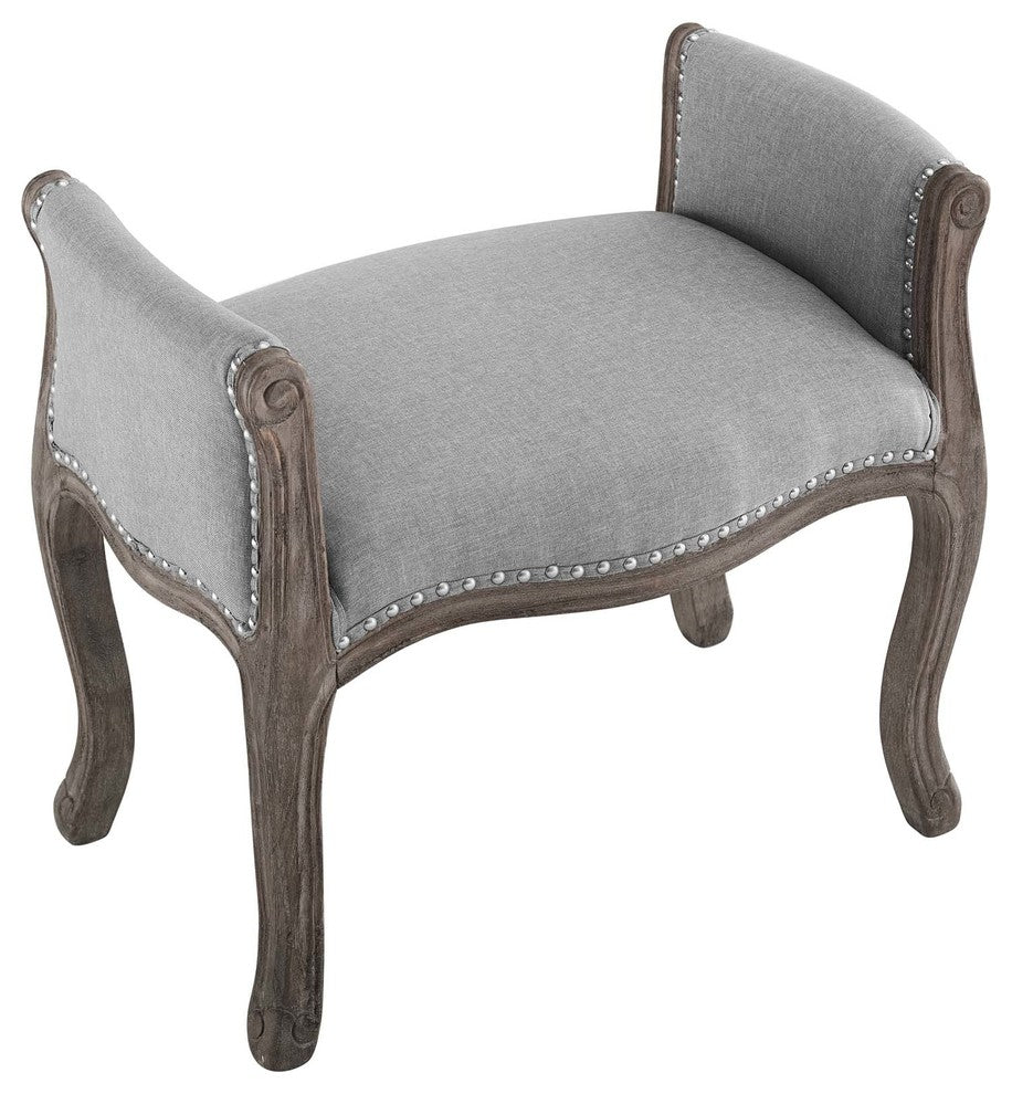 Light Gray Avail Vintage French Upholstered Fabric Bench