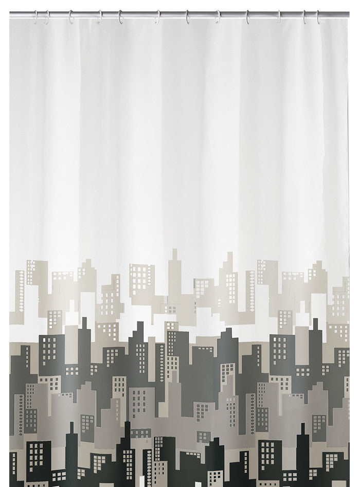 Black and White Scape Fabric Shower Curtain, City