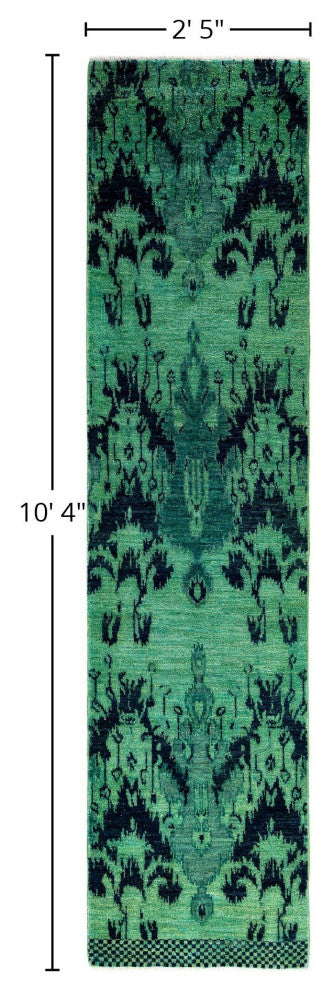 Overdyed One-of-a-Kind Hand-Knotted Area Rug Green, 2' 5" x 10' 4"