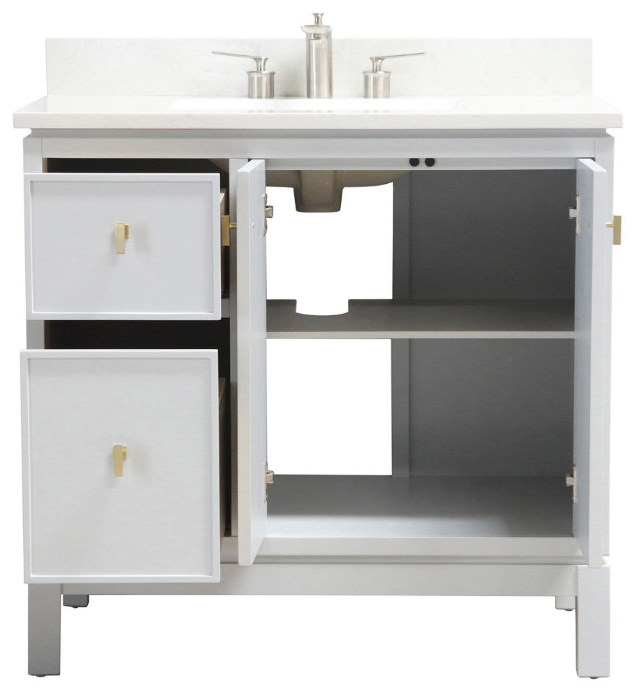37" Single Sink Vanity, French Gray With Engineered Stone Top