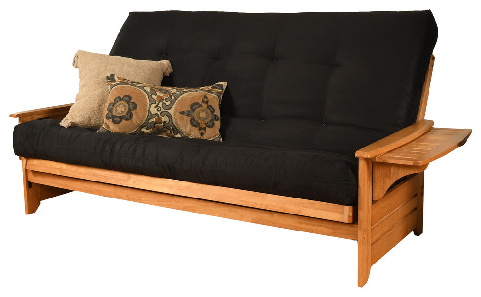 Mesa Frame Queen Futon With Butternut Finish, Suede Black