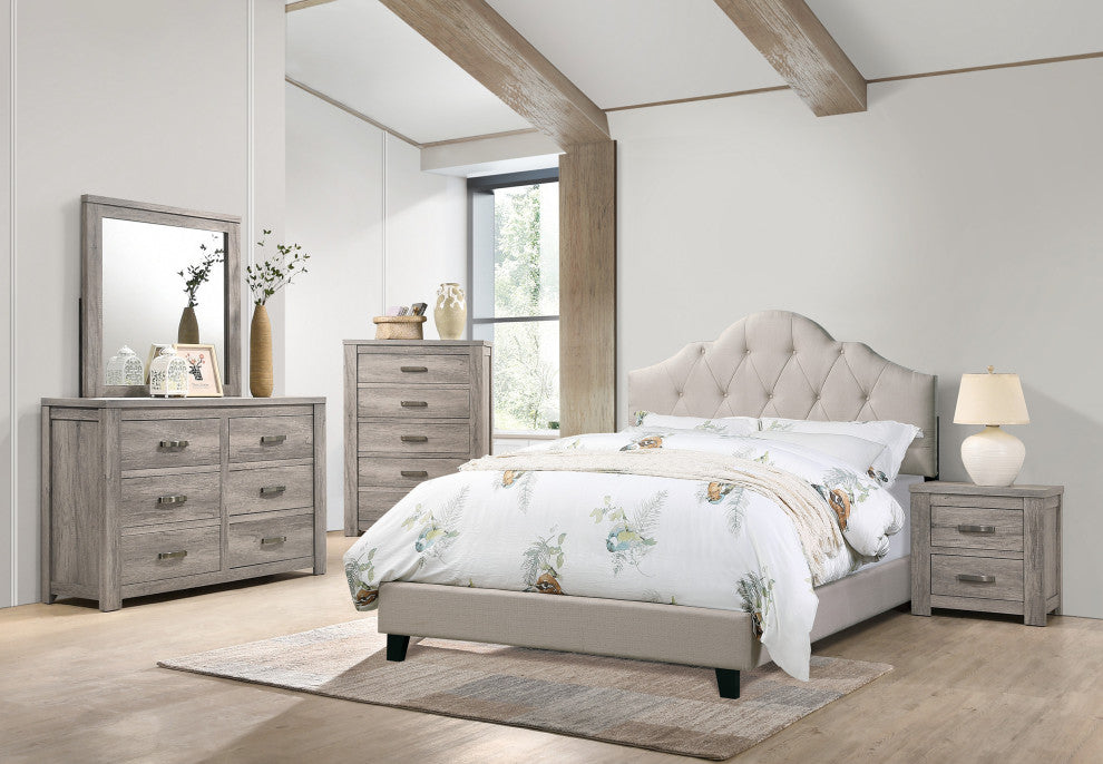 Fabric Upholstered Bed With Arch Back, Beige, Full