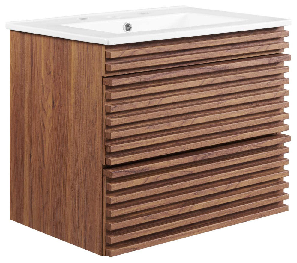 Render 24" Wall-Mount Bathroom Vanity Walnut White