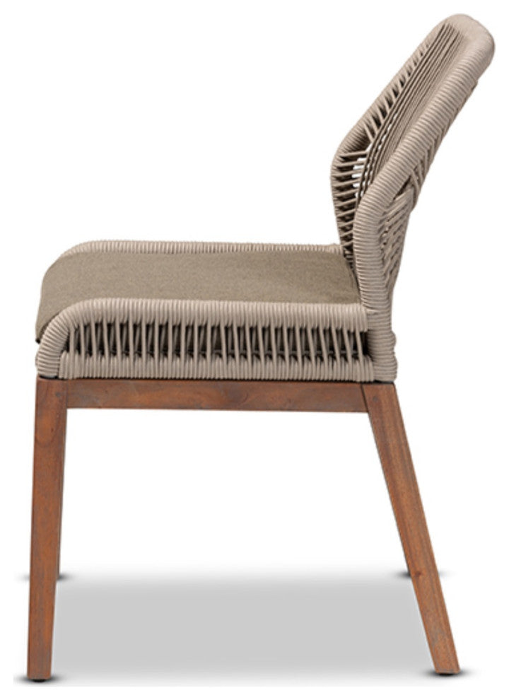Jennifer Mid-Century Transitional Gray Woven Rope Mahogany Dining Side Chair