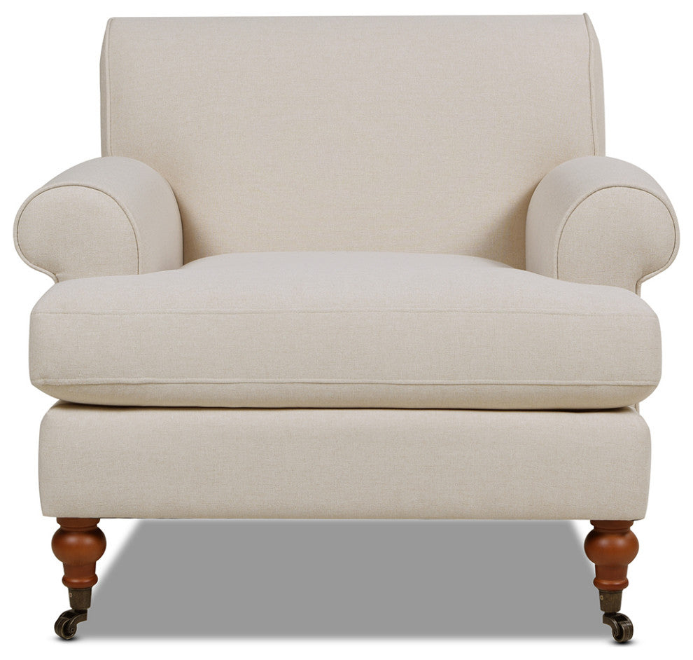 Alana 38" Lawson Accent Arm Chair, Metal Casters, Sky Neutral Beige Polyester