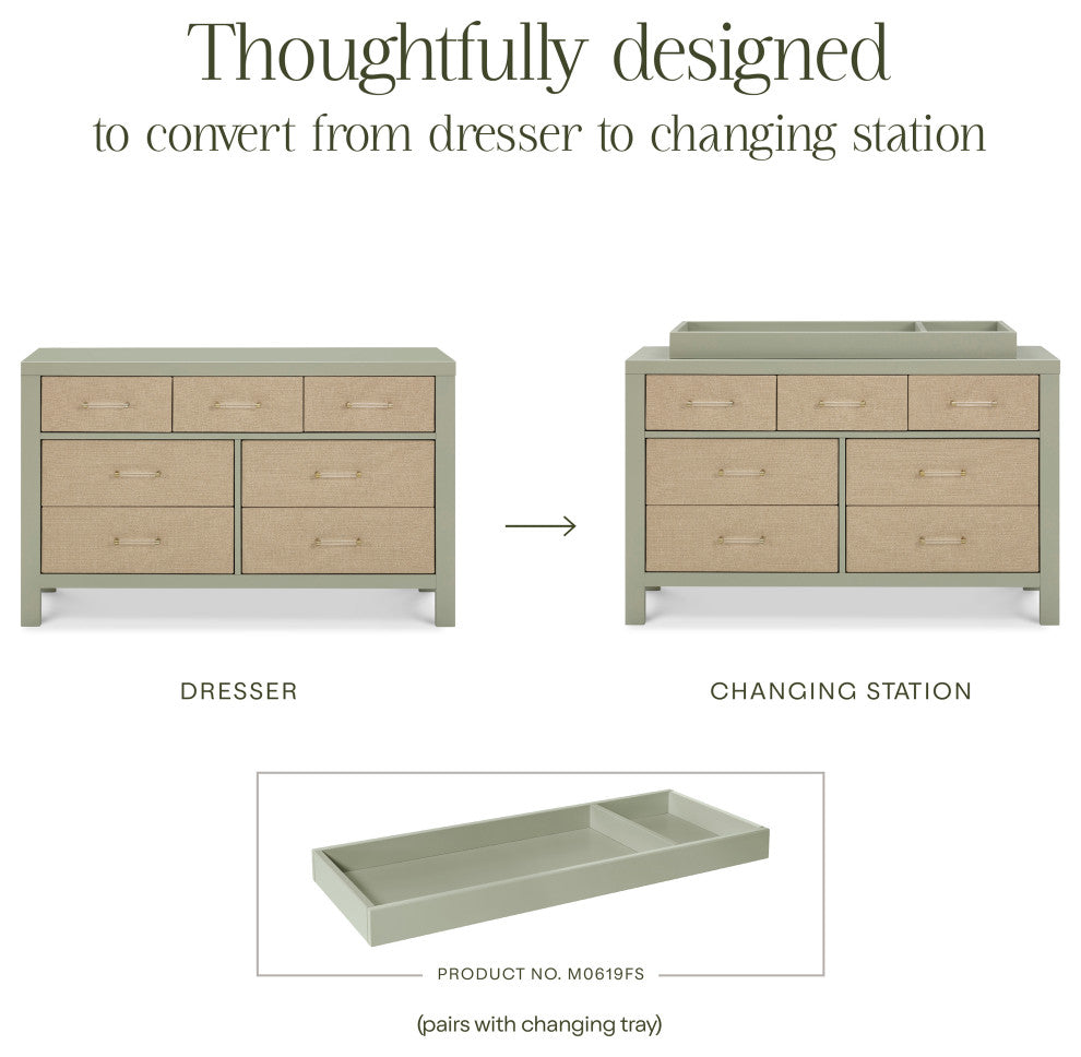 Eloise 7-Drawer Assembled Dresser, French Sage and Performance Sand Eco-Weave