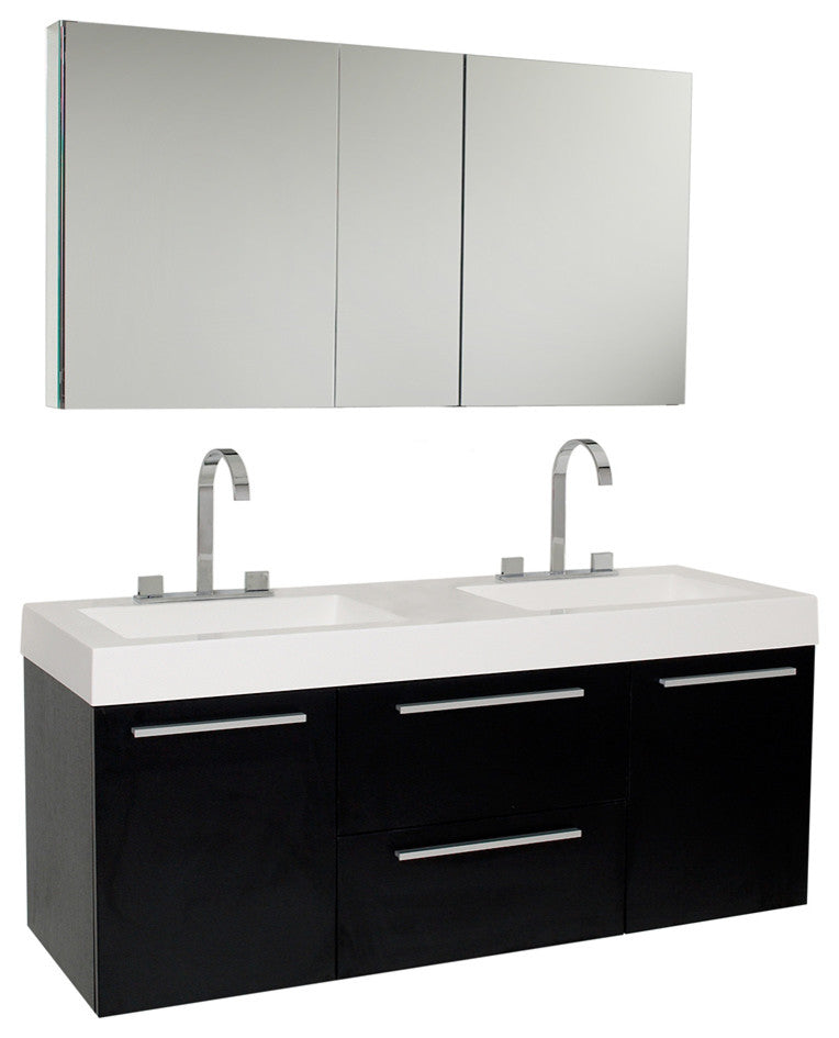 Opulento Black Modern Double Sink Bathroom Vanity, Faucet FFT3076BN