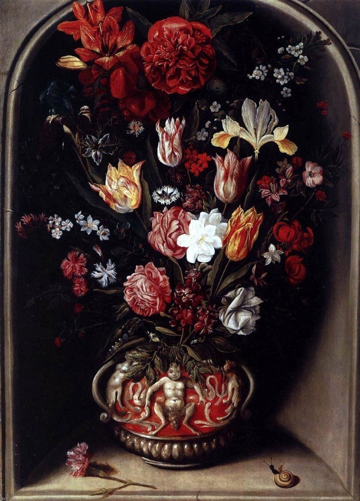 Jacob Woutersz Vosmaer Flower Vase in a Niche Premium Canvas Print