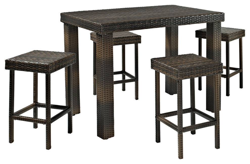 Crosley Palm Harbor 5 Piece Wicker Patio Counter Height Dining Set in Brown