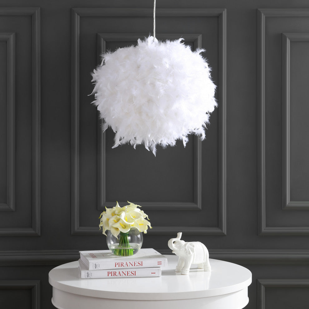 Stork 19" Feather Metal Adjustable Led Pendant, White