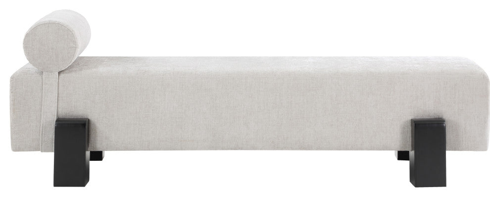 Edison Chenille Fabric Upholstered Bench, Grey, Black Finish