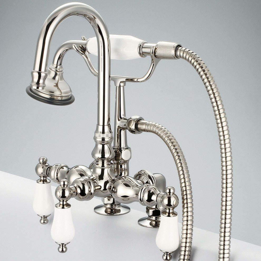 Vintage 3-3/8" Center Deck Mount Tub Faucet, Risers & Handshower, Lever handles