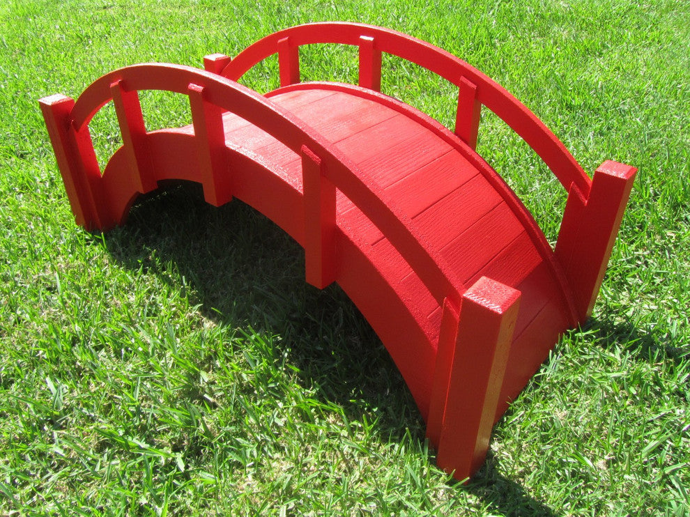 Miniature Red Japanese Wood Garden Bridge, 25", Assembled