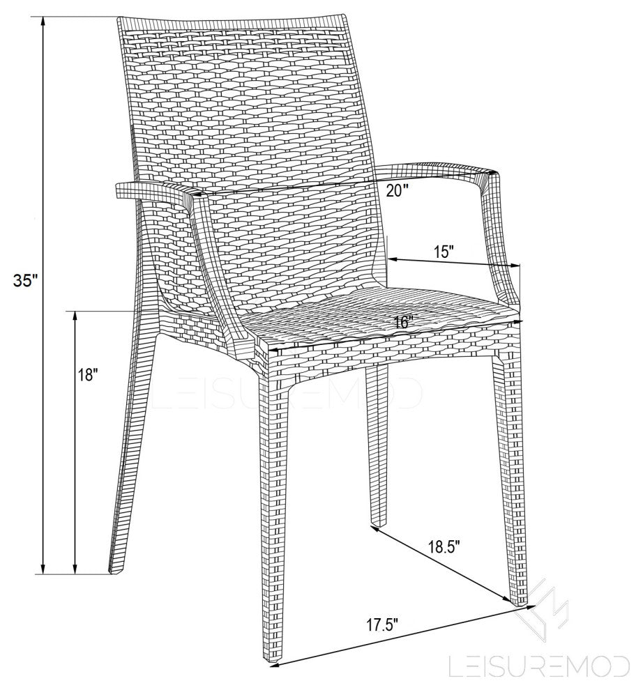LeisureMod Weave Mace Indoor Outdoor Patio Dinin Armchairs, Black, Red