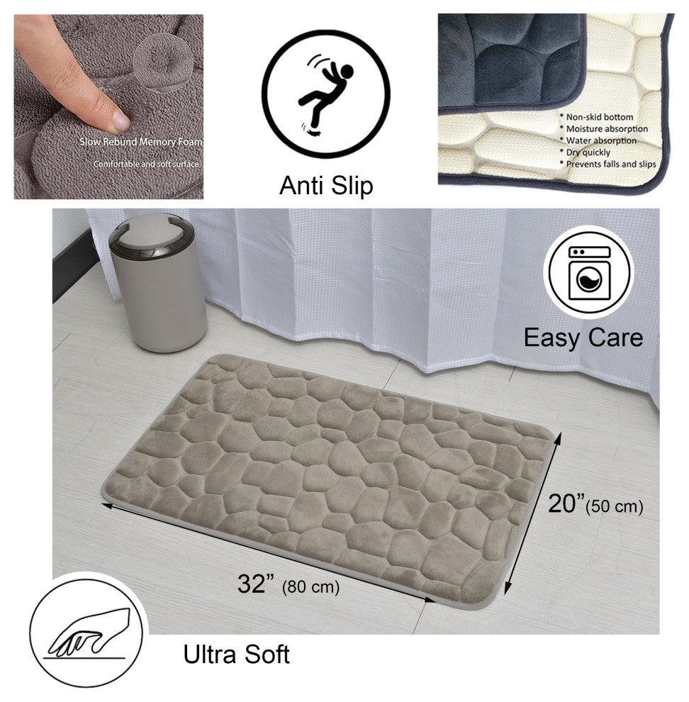Bathroom Rug Memory Foam Mat 3D Pebble , Taupe, 32" X 20"