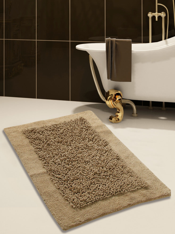 Bath Rug Cotton and Chenille Tufted, 34"x21" and 36"x24", Beige, Pattern Lima