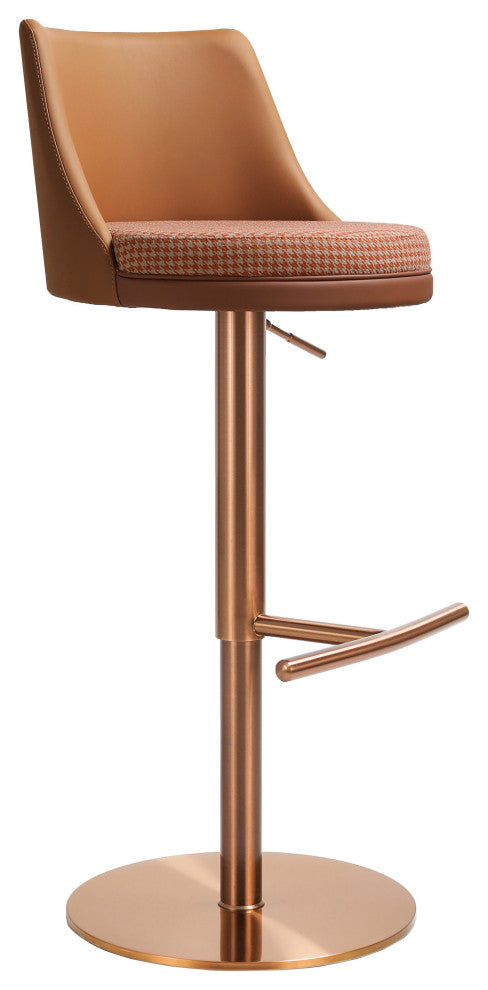 Reagan Cafe Au Lait Houndstooth Adjustable Swivel Stool - Cafe Au Lait