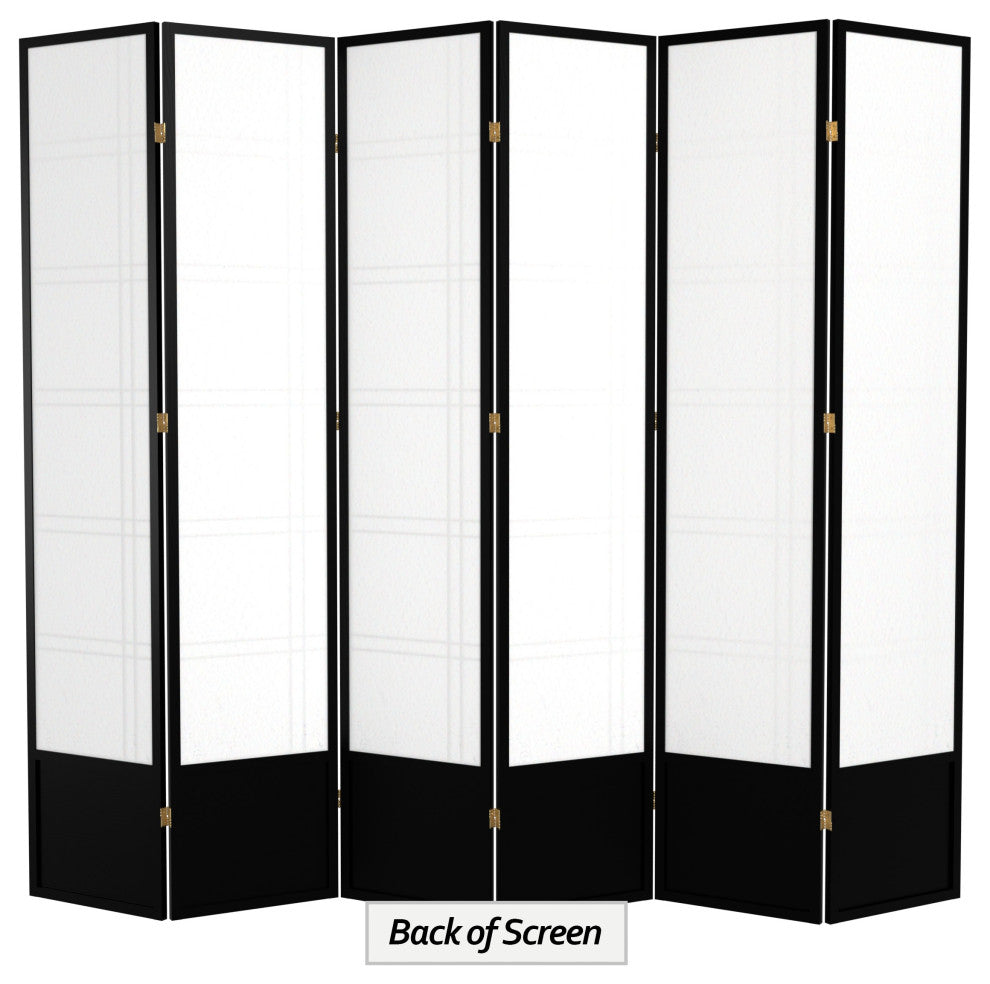 7' Tall Double Cross Shoji Screen, Black, 6 Panels