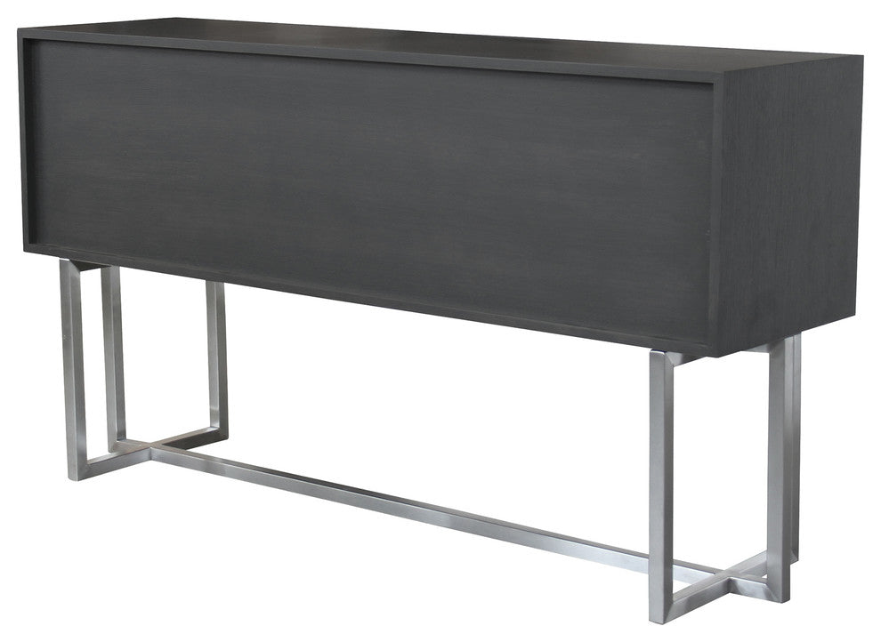 Prague Buffet, Brushed Stainless Steel Finish and Gray Wood