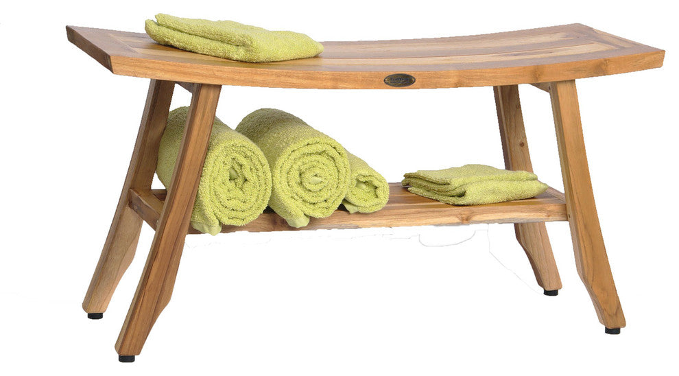 Ecodecors Satori Eastern Style Earthyteak Shower Bench, 34", With Shelf