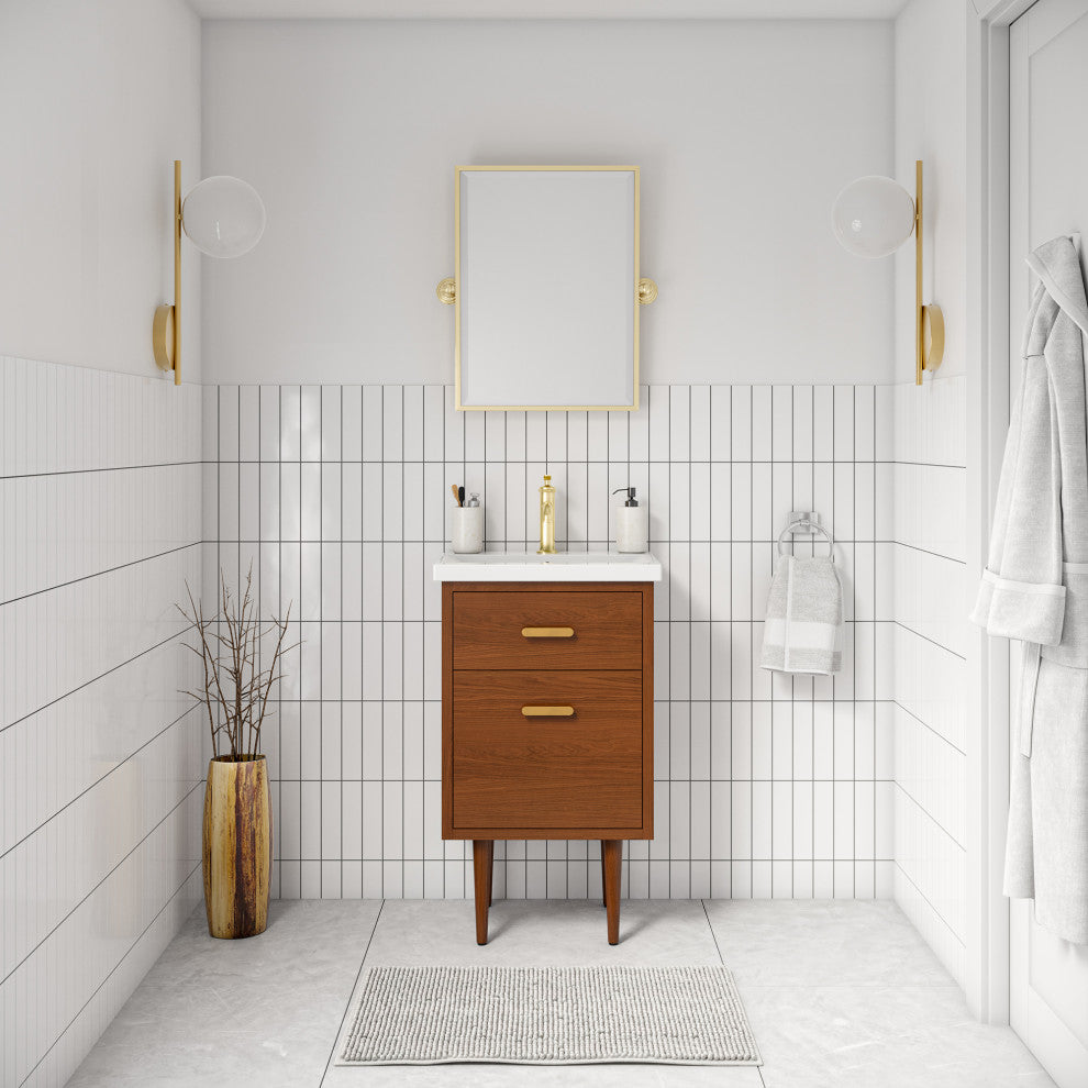 Brandy Integrated Ceramic Sink Top Vanity, Honey Walnut, 20", Without Faucet