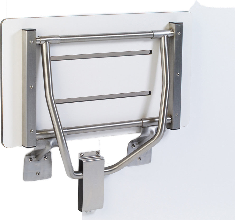 Rectangular Folding Shower Seat, Phenolic, White, 26 Inch, Wall Mount