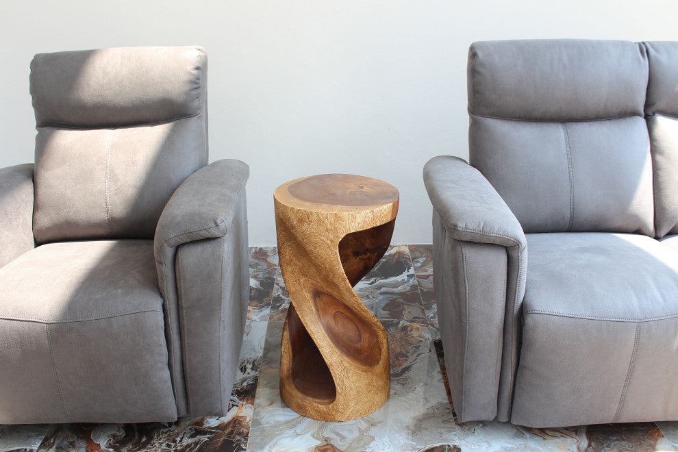 Haussmann Round Wood Twist Accent Table 14 in DIA x 26 in High Walnut Oil