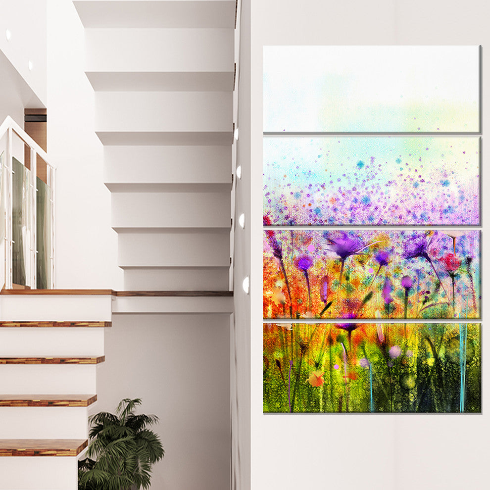 "Abstract Cosmos of Colorful Flowers" Flower Wall Art, 4 Panels, 28"x48"