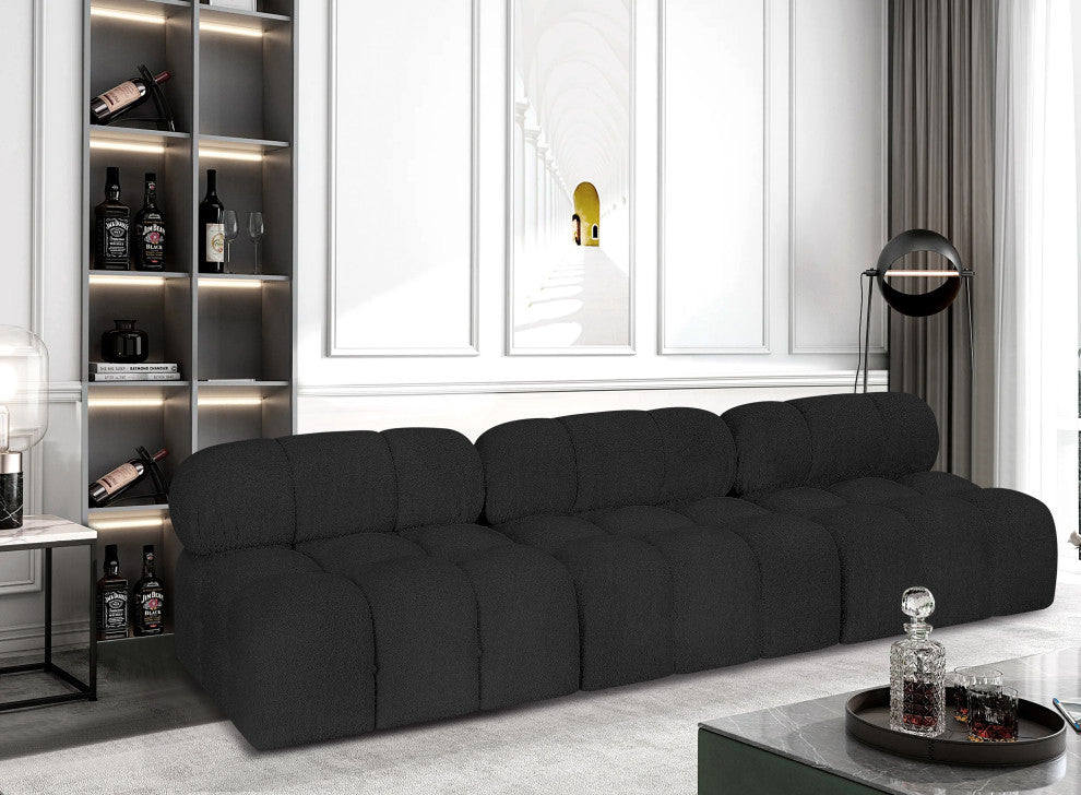Ames Boucle Fabric Modular Sofa, Black, 3-Piece: 3 Armless Chair