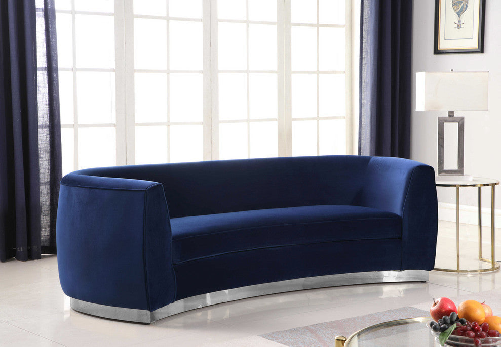 Julian Velvet Upholstered Sofa, Navy, Chrome Base