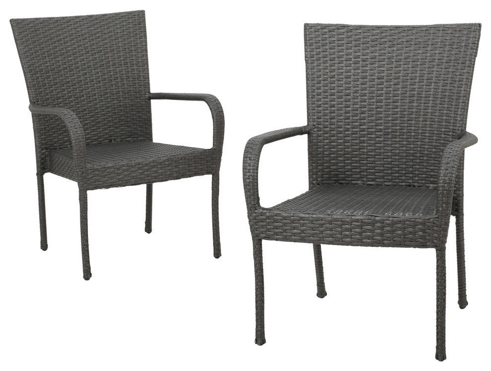 GDF Studio Sultana Outdoor Gray Wicker Stackable Club Chairs, Set of 2