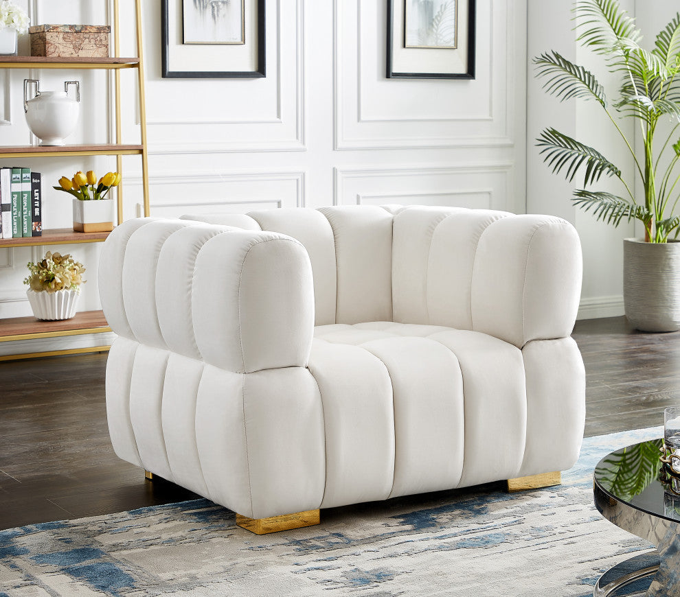 Gwen Velvet Upholstered Chair, Cream, Chair