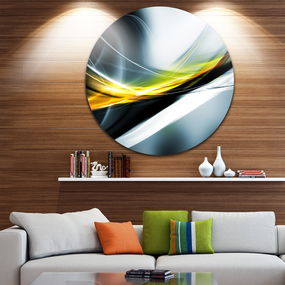 Glittering Yellow Pattern, Abstract Digital Art Disc Metal Artwork, 36"
