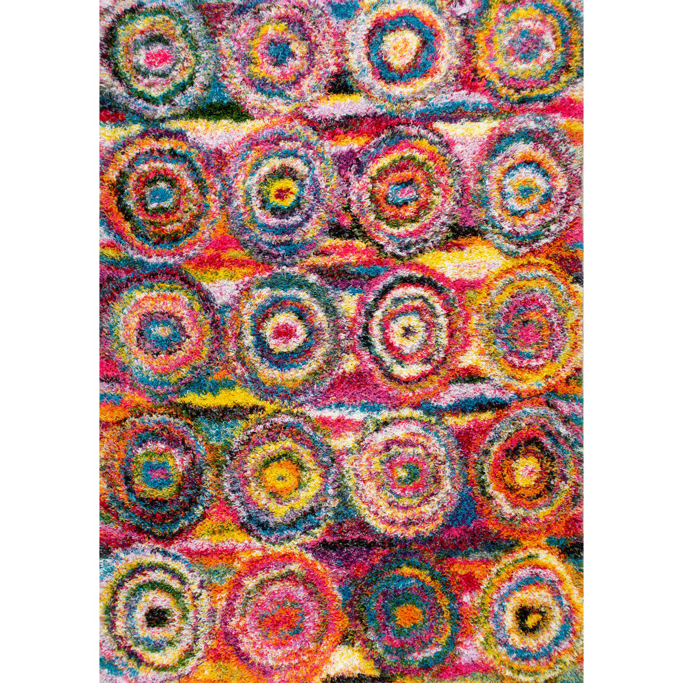 Nuloom Contemporary Abstract Circles Shag Rug, Multicolor 3'3"x5'