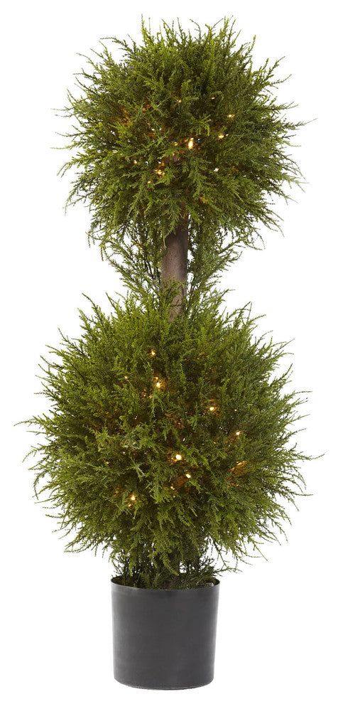 40" Cedar Double Ball Topiary With Lights