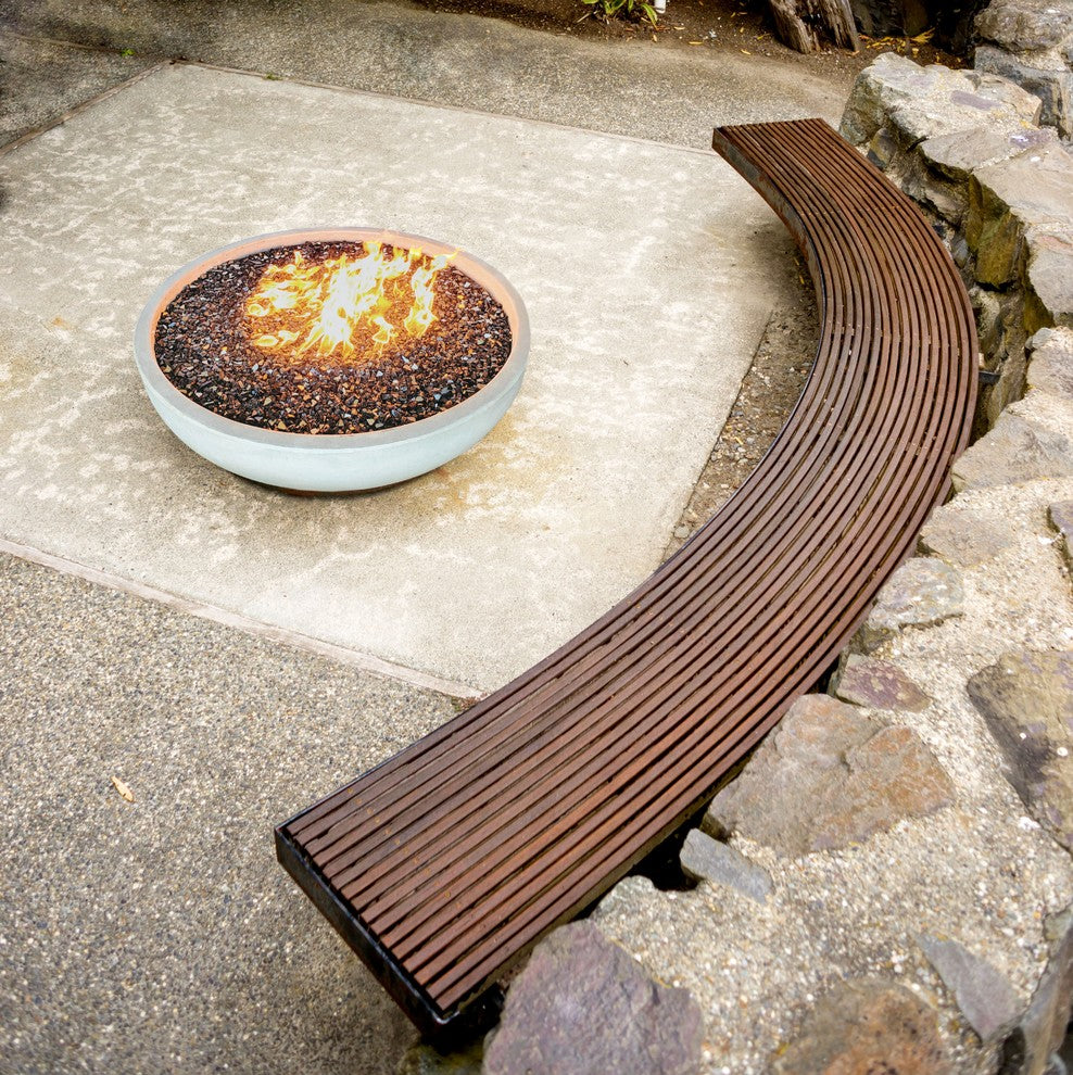 48" Concrete Fire Pit Bowl, Crushed Black Lava Filling, Natural Gas