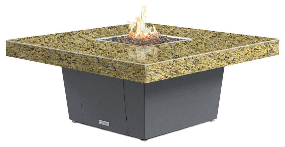 Square Fire Pit Table, 48x48, Chat Height, Natural Gas, Santa Cecilli Top, Gray